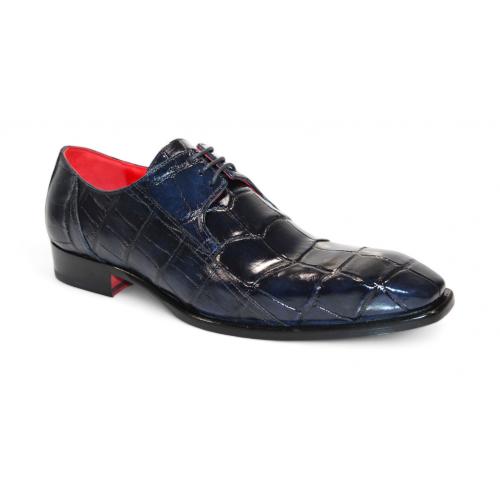 Fennix Italy "Logan" Navy Genuine Alligator Lace-Up Dress Shoes.